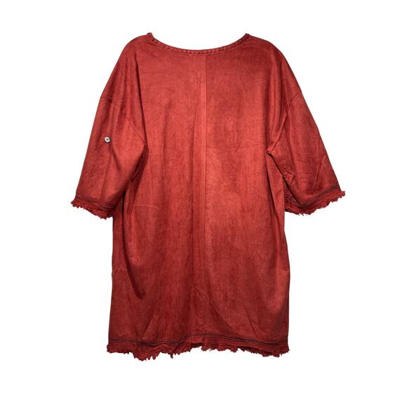 Davi & Dani Faux Suede Kimono Cardigan Boho Fringe Crochet Lace Rust NEW Size L - Picture 10 of 15